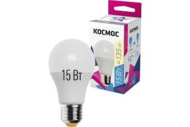 Лампа светодиодная Космос А60 15W Е27 3000К (груша)(1/10)